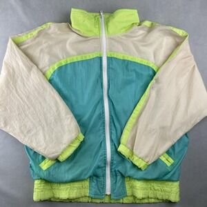 Vintage Gitano Jacket Womens Medium Teal Neon Green Colorblock Windbreaker 80s